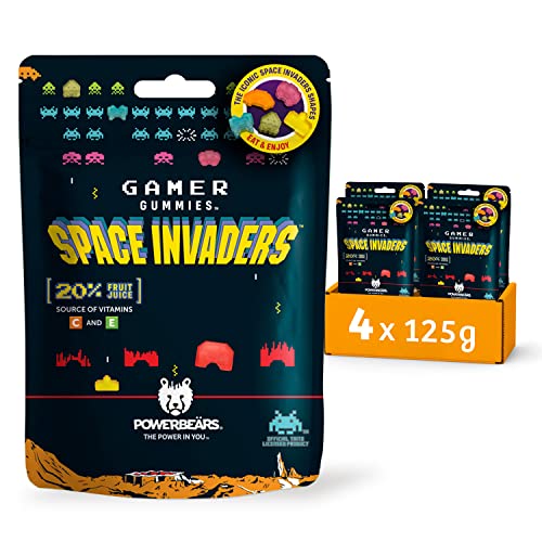Powerbeärs Space Invaders™ Gummibärchen - 20% Fruchtsaft, Vitamine, 6 fruchtige Geschmacksrichtungen (Packung mit 4x125g) von Wir sind natür