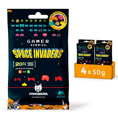 Powerbeärs Space Invaders™ Gummibärchen - 20% Fruchtsaft, Vitamine, 6 fruchtige Geschmacksrichtungen (Packung mit 4x50g) von Wir sind natür