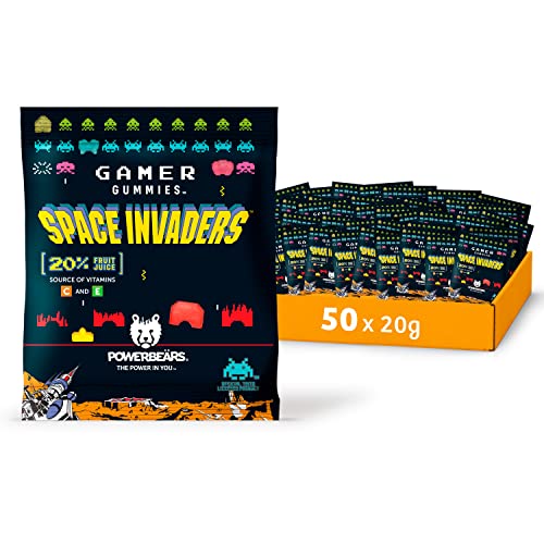 Powerbeärs Space Invaders™ Gummibärchen - 20% Fruchtsaft, Vitamine, 6 fruchtige Geschmacksrichtungen (Packung mit 50x20g) von Wir sind natür