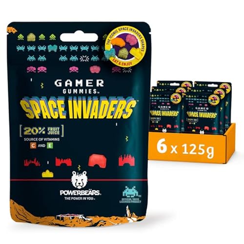 Powerbeärs Space Invaders™ Gummibärchen - 20% Fruchtsaft, Vitamine, 6 fruchtige Geschmacksrichtungen (Packung mit 6x125g) von Wir sind natür