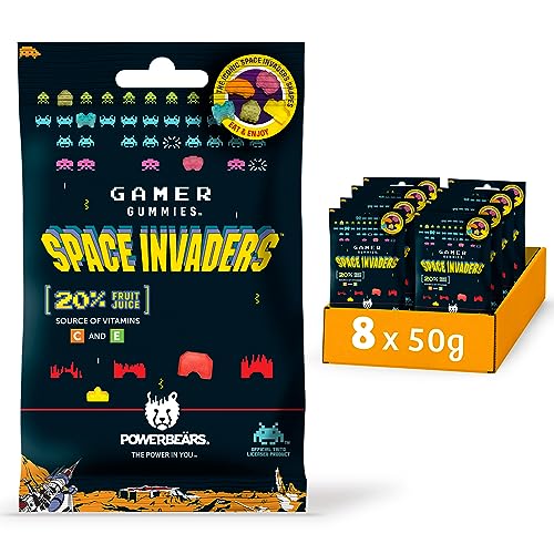 Powerbeärs Space Invaders™ Gummibärchen - 20% Fruchtsaft, Vitamine, 6 fruchtige Geschmacksrichtungen (Packung mit 8x50g) von Wir sind natür