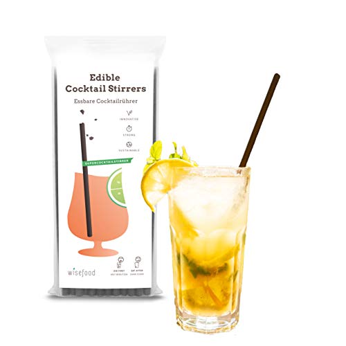 Wisefood - Süße Essbare Cocktailrührer - essbare Cocktailstäbchen als Alternative zu Cocktailspieße aus Edelstahl Einwegrüher Cocktail Stirrer aus Glas - 22,5cm lang - 100 Stück von Wisefood