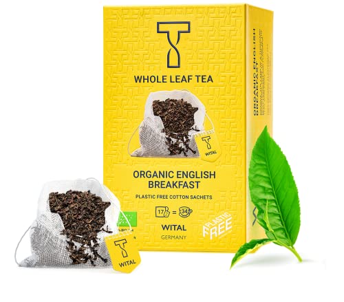 WITAL TEE - ORGANIC ENGLISH BREAKFAST - Schwarzer Tee - 17 Plastikfreie Handgenähte Teebeutel aus reiner Baumwolle von Wital