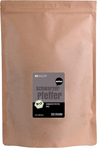 Wohltuer Bio Pfeffer schwarz, ganz 300 g | Aromatische schwarze Pfefferkörner für die Pfeffermühle | Bioqualität aus Sri Lanka von Wohltuer