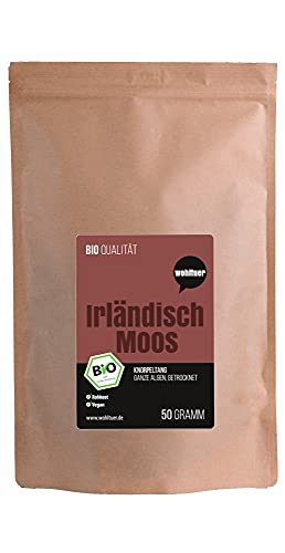 Wohltuer Bio Irländisch Moos 50g, Irish Moss, Knorpeltang (Chondrus crispus) aus nachhaltiger Sammlung an der Atlantikküste, Ganze Algen getrocknet in Rohkostqualität von Wohltuer