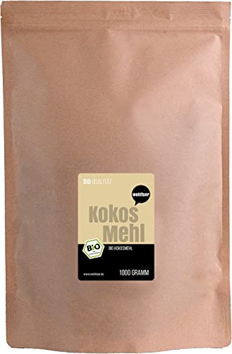 Wohltuer Bio Kokosmehl geprüfter Bio-Qualität, 1kg - In Rohkostqualität - Von Kleinbauernkooperative in Permakultur erzeugt von Wohltuer