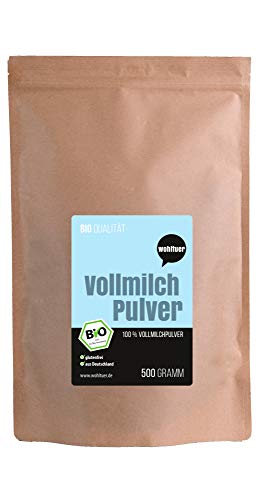 Wohltuer Bio Vollmilchpulver 500g - Bio & Weidehaltung. Sehr gut löslich & frei von Zusätzen. Regionales Milchpulver aus Deutschland von Wohltuer