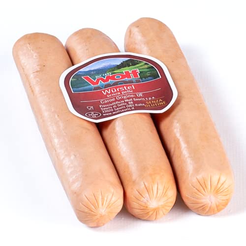 Wolf, Wurst, 3 Stück, Leicht geräuchert mit Buchenholz, Sorgfältig ausgewähltes Schweinefleisch, Glutenfrei, Vakuumverpackt, 250 g (mind. Nettogewicht garantiert) von WOLF