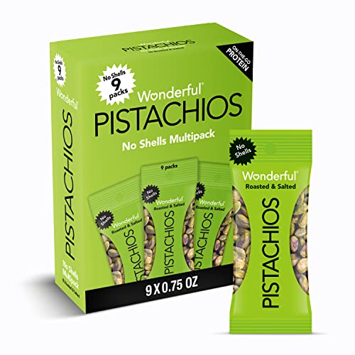 Wonderful Pistachios Keine Muscheln, geröstete & gesalzene Nüsse, 21.3 g Beutel (9 Stück), Protein-Snacks, glutenfrei, für unterwegs, einzeln verpackte Snacks von Wonderful Pistachios