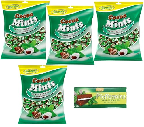 Woogie Cocoa Mints Pfefferminz- Bonbons Mit Kakaofüllung Vorteilspackung 4 x 150g von Woogie