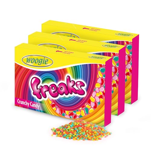 Woogie Freaks Zucker-Dragees 3er Pack (3x150g) – Bunte, fruchtige Mini-Dragees in 5 Sorten mit knackiger Zuckerschicht – Für Partys, Kindergeburtstag, Kino, Halloween, Backdeko & zum Naschen unterwegs von Woogie