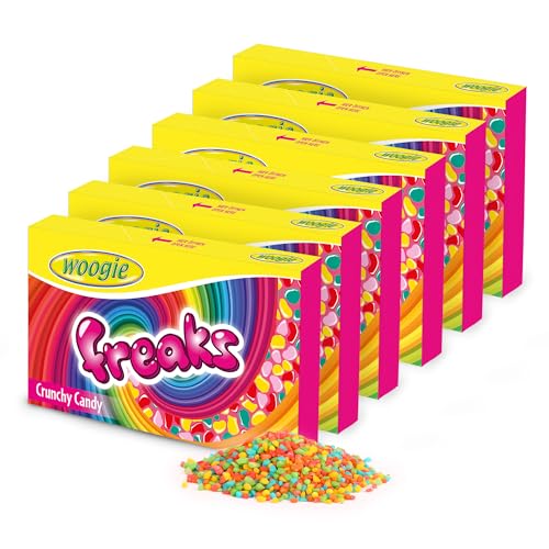 Woogie Freaks Zucker-Dragees 6er Pack (6x150g) – Bunte, fruchtige Mini-Dragees in 5 Sorten mit knackiger Zuckerschicht – Für Partys, Kindergeburtstag, Kino, Halloween, Backdeko & zum Naschen unterwegs von Woogie