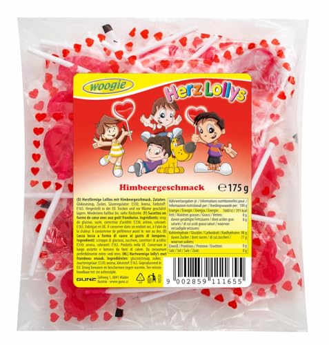 Woogie Herzlolly's Himbeergeschmack 175g I Fruchtlollies Himbeere von Woogie