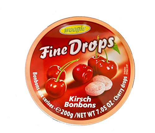 Woogie Kirsch-Bonbons "Fine Drops" in der wiederverschließbaren 200g Dose von Woogie