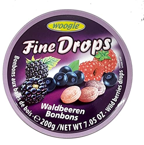 Woogie Waldbeeren-Bonbons "Fine Drops" in der wiederverschließbaren 200g Dose von Woogie