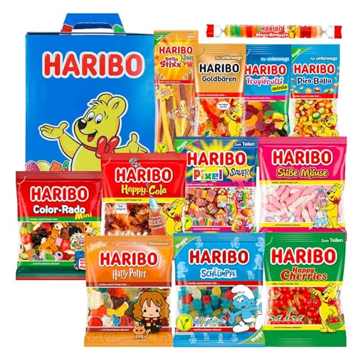 Haribo Geschenkbox mit 12 Sorten – Fruchtgummi-Mix aus Klassikern & veganen Varianten – bunte Süßigkeitenbox zum Naschen, Teilen & Verschenken Haribo Geschenkbox mit 12 Sorten – Fruchtgummi-Mix aus Klassikern & veganen Varianten – bunte Süßigkeitenbox zum Naschen, Teilen & Verschenken von World of Sweets