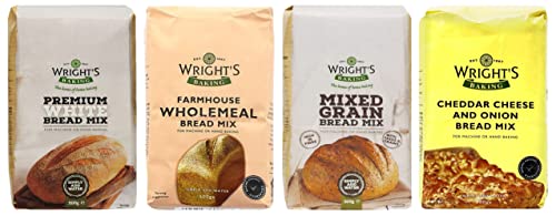 Wright's Baking Brotmix-Set – Premium Weiß, Farmhouse Wholemeal, gemischte Körnung, Cheddar-Käse und Zwiebel (je 500 g-Packung) von wrights baking