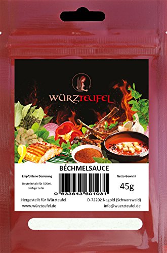 Bechamelsoße, Béchamel - Sauce in Restaurantqualität. Vegan. Frei von Geschmacksverstärkern. Kalorienreduziert. 2 Beutel je 45g (ca. 35 Portionen) von Würzteufel