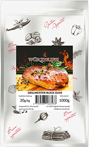 Black Olive, Schwarze Olive mediterrane Grill - Gewürzzubereitung, Grillmeister Edition. Beutel 1000g. (1 KG). von Würzteufel