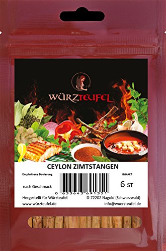 Ceylon Zimt, Echter Zimt, Zimt - Stangen. Keimreduziert, Spitzenqualität. Beutel: 6 Extra-lange Zimtstangen. von Würzteufel