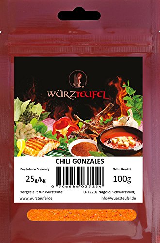 Chili Gonzales, Besonders milde und fruchtige Grill Gewürz – Zubereitung. Texanisch – mexikanische Küche. Beutel 100g. Chili Gonzales, Besonders milde und fruchtige Grill Gewürz – Zubereitung. Texanisch – mexikanische Küche. Beutel 100g. von Würzteufel