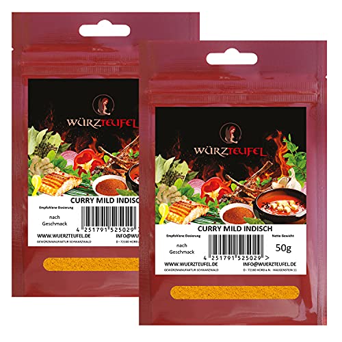 Curry - Gewürz. Currypulver. Masala - Gewürzzubereitung. Fruchtig-milde Gewürzspezialität aus Indien. 2 Beutel je 50g. (100g.) von Würzteufel