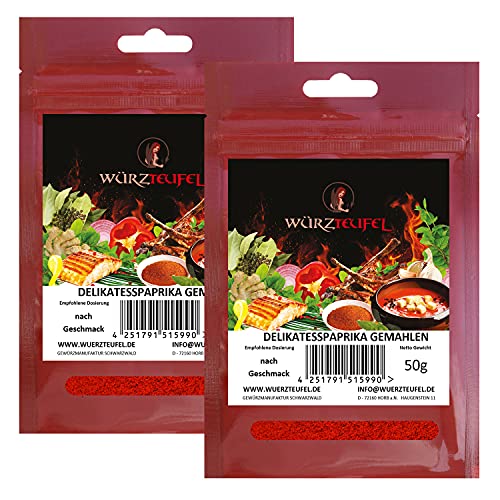 Delikatess - Paprika, Paprika gemahlen, Gewürz - Paprikapulver. Spitzenqualität aus Spanien, 160 ASTA. 2 Beutel je 50g. (100g) von Würzteufel