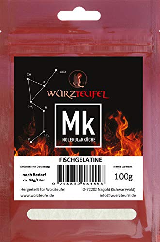 Fischgelatine, Gelatine 230 Bloom, reines natürliches Fisch - Aspik. Aspikpulver, Spitzenqualität aus der Schweiz. Beutel 100g. von Würzteufel