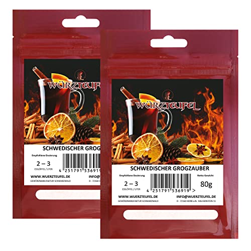 Grogzauber, schwedisches Grog – Gewürz, Glühwein – Gewürz mit Tee & Rum, Punschgewürz. 2 Beutel je 80g (160g) Grogzauber, schwedisches Grog – Gewürz, Glühwein – Gewürz mit Tee & Rum, Punschgewürz. 2 Beutel je 80g (160g) von Würzteufel