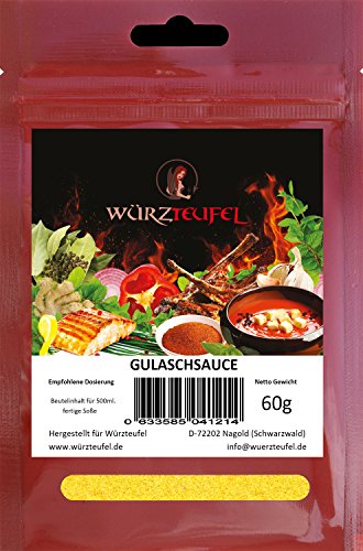 Gulaschsoße, Gulasch - Sauce in Restaurantqualität. Vegan. Frei von Geschmacksverstärkern. Kalorienreduziert. 2 Beutel je 50g. (ca. 35 Portionen). von Würzteufel