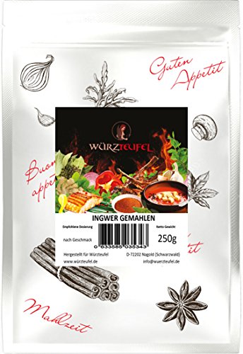 Ingwer gemahlen, Ingwerpulver hellgelb, 1A Premium - Qualität, keimreduziert. Beutel 250g. von Würzteufel