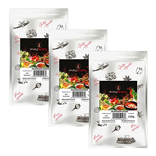 Jalapeno - Chili geschnitten. Jalapeño - Chiliflocken. Jalapeñoflocken. Premium-Qualität. 3 XL Beutel je 1500g (4,5KG) von Würzteufel