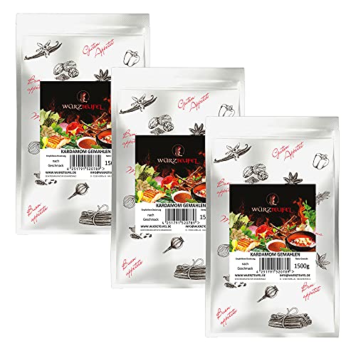 Kardamom gemahlen, Kardamom ganze Frucht, fein gemahlen. Cardamom, keimreduziert. Premiumqualität. 3 PE - Beutel je 1500g (4,5 KG) von Würzteufel