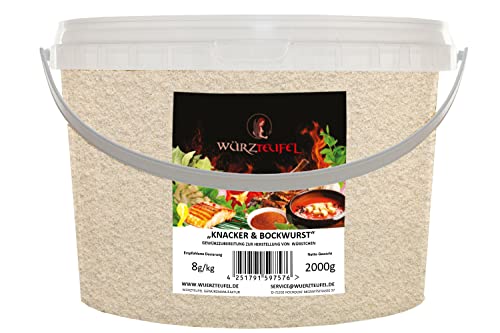 Knacker-, Krainer-, Rote-, Bockwurst-, Gewürzzubereitung. Zusatzstofffreie Gewürzmischung für Brühwürstchen. PE - eimer 2000g (2,0KG) von Würzteufel