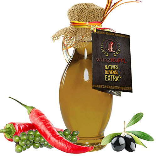 Pfeffer - Chili - Olivenöl, Pfeffer – Grillöl aus Nativem, Extra Vergin Olivenöl, Griechenland. Ungefiltert. Kaltgepresst. Traditionelle Herstellung im Familienbetrieb. AMPHORE IRGIZIA - Flasche 250ml. von Würzteufel