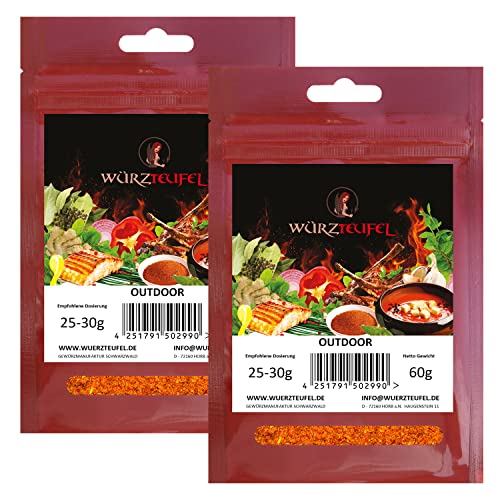 Outdoor – Mexikanische, Extra - Scharfe RUB - Gewürzzubereitung. Südamerikanisches Grill - & Bratengewürz. 2 Beutel je 60g (120g) von Würzteufel