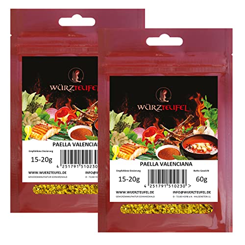 Paella Valenciana, Paella - Gewürzzubereitung. Dekorativ & lecker, original Spanisch. 2 Beutel je 60g. (120g) von Würzteufel