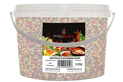 Pfeffer - Mix, Exotische Mischung aus 5 Pfeffer - Sorten. Mit Szechuan - Pfeffer und rosa Pfeffer. Premiumqualität. PE - Eimer 1100g (1,1KG) von Würzteufel