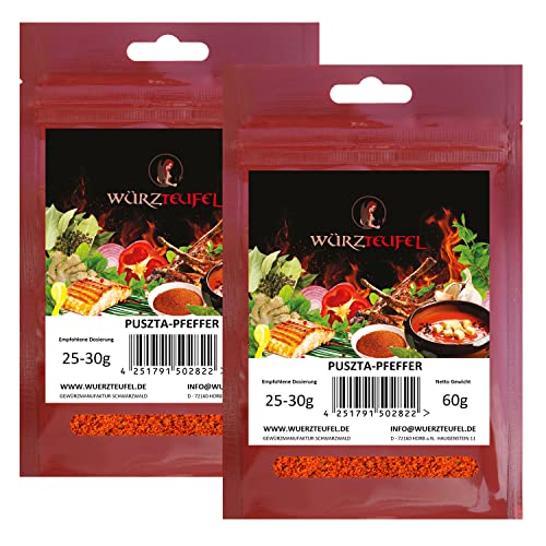 Puszta - Pfeffer. Puszta – Feuer. Ungarisches Paprika - Grill - Gewürz. 2 Beutel je 60g (120g) von Würzteufel