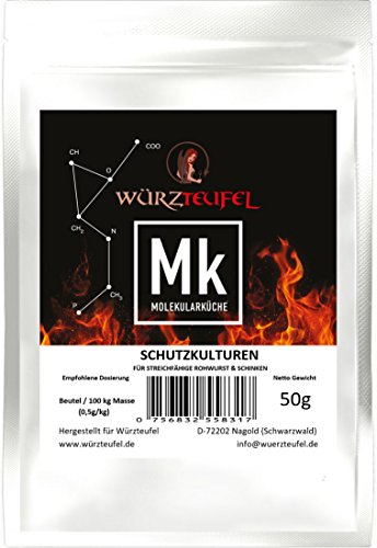 Schutzkulturen, milde Starterkulturen für streichfähige, gepökelte Wurst und Schinkenprodukte. Mehrstammkulturen, gefriergetrocknet, Spitzenqualität. 25 Beutel je 50g (1,25 KG) von Würzteufel