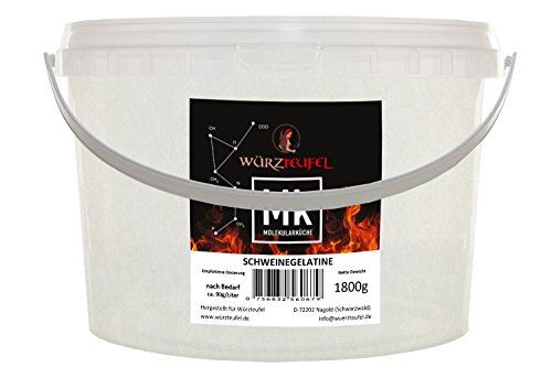 Schweinegelatine, Gelatine 230 Bloom, reines Aspik. Aspikpulver, Spitzenqualität aus der Schweiz. PE - Eimer 1800g (1,8 KG) von Würzteufel