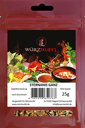 Sternanis ganz. Sternanis - Gewürz. Keimreduziert, Premiumqualität aus Indien. 2 Beutel je 25g. (50g) von Würzteufel