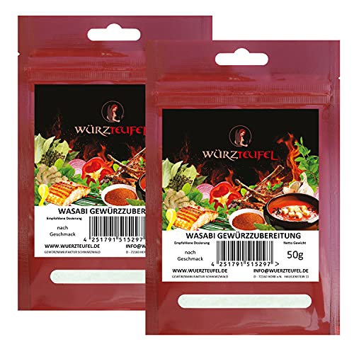 Wasabi Gewürzzubereitung Wasabi - Pasten - Pulver, Sushi - Wasabi. 2 Beutel je 50g (100g) von Würzteufel