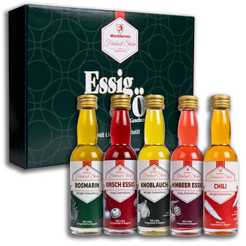 Essig & Öl Feinkost Geschenkset, Ausgefallenes Set mit Essig und Öl-Flaschen, Ideal als Probierpaket oder Geschenk und Mitbringsel für Feinschmecker, Erwachsene & Frauen, zum Essen & Kochen 5x 40ml Essig & Öl Feinkost Geschenkset, Ausgefallenes Set mit Essig und Öl-Flaschen, Ideal als Probierpaket oder Geschenk und Mitbringsel für Feinschmecker, Erwachsene & Frauen, zum Essen & Kochen 5x 40ml von Wurstbaron