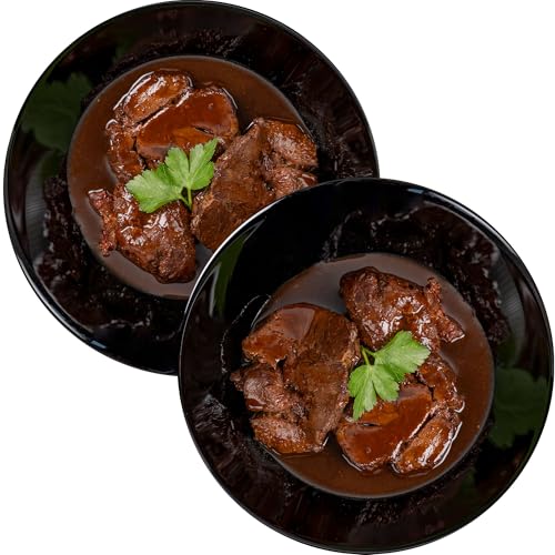 WURSTBARON® Gourmet-Mahlzeit, Fertiggericht wie selbst gekocht, geschmorte Ochsen-Bäckchen, Gulasch, Sauerbraten, Tafelspitz oder Thai Curry Pute, wie frisch zubereitet (2 Portionen, Ochsen Bäckchen) von Wurstbaron
