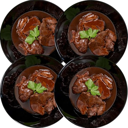 WURSTBARON® Gourmet-Mahlzeit, Fertiggericht wie selbst gekocht, geschmorte Ochsen-Bäckchen, Gulasch, Sauerbraten, Tafelspitz oder Thai Curry Pute, wie frisch zubereitet (4 Portionen, Ochsen Bäckchen) von Wurstbaron