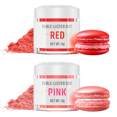 Essbarer Glitzer Set 2 Farben - Rot und Rosa Glitzerpulver für Getränke, Geschmacklos Essbare Glitzerpulver, Glitzer für Liköre, Cocktails, Champagner, Torten, Pralinen, Dessertdekorationen (2x4g) von Wwtop