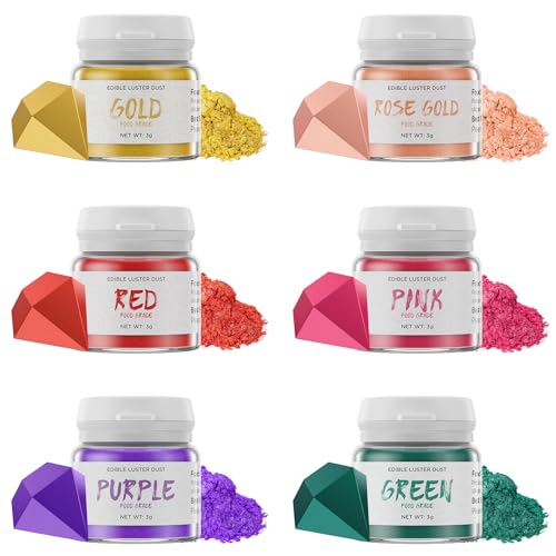 Wwtop Essbarer Glitzer - 3g x 6 Farben Glitzerpulver für Getränke, Geschmacksneutrales Lebensmittel Glitzer, Glitzerpuder für Schokolade, Kuchen, Fondant, Cocktails, Drinks, Flüssigkeiten - 3g/Flasche von Wwtop