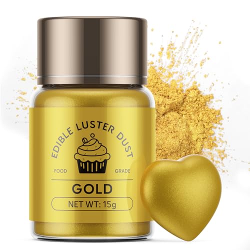 Wwtop Gold Essbares Glitzer - 15 g Glitzerpulver für Getränke, Geschmacksneutrales Lebensmittel Glitzer für Schokolade, Ostern Kuchen, Fondant, Cupcakes, Erdbeeren, Drinks, Flüssigkeiten von Wwtop