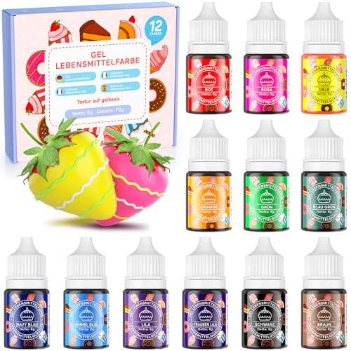 Lebensmittelfarbe Gel 12 Farben - Hochkonzentriertes Lebensmittel Farben Set, Food Coloring für Kuchenbacken, Fondant, Keksen, Zuckerguss, Eis, Donuts, Macarons, Kunsthandwerk Einfärben - 6 g/Flasche von Wwtop